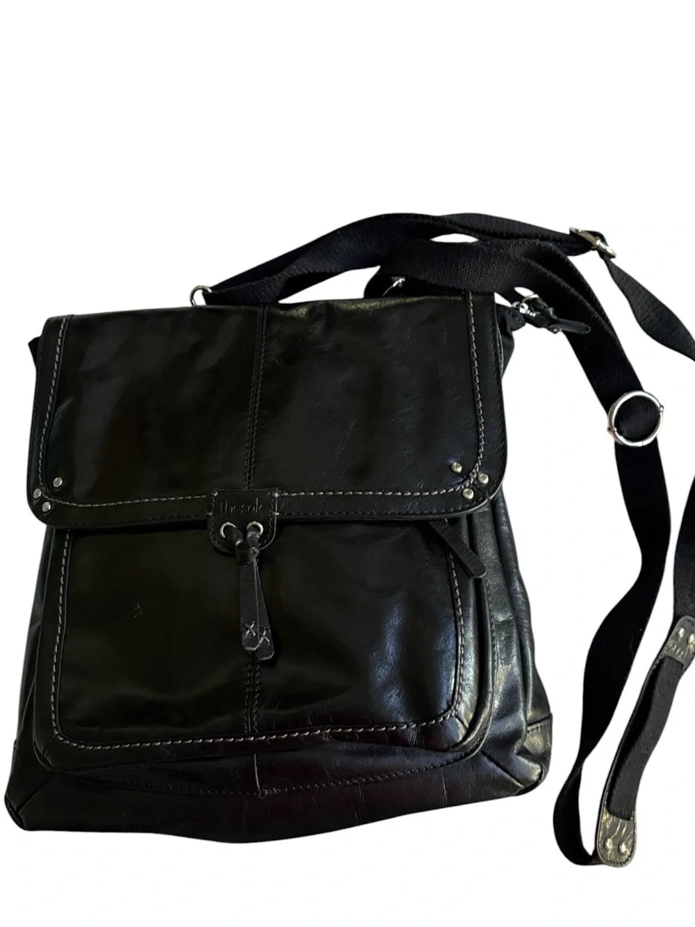 The Sak Blk Leather Convertible Backpack Messenger Boho Goth Gorpcore Aesthetic